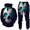 Fatos masculinos punk 3d crânio impresso moletom hoodies conjunto treino/pulôver/jaqueta/calças roupas esportivas 2023 outono inverno masculino terno