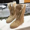 Designer Women Boots Winter Snow Boots Real Rubbits Fur Boots Leather Fashion Platform Shoes Lace Up Casual Suede Fur Shoes Size 35-42 With Box NO484