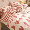 Bedding sets Ins Style Duvet Cover Set with Flat Sheet Pillowcase Cute Orange Cherry Crow Printed Girls Kit Single Double Queen Size 230927