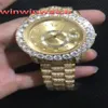 Big Diamonds Bezel Stray 43 mm Pełna lodowana złota stal ze stali nierdzewnej Złota twarz Automatyczne zegarki 176s