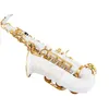 Nouveau saxophone Alto professionnel blanc, e-flat, peinture blanche, touches dorées gravées, instrument de jazz à motifs magnifiques