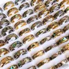 Wedding Rings 50pcs/lot 6MM 8MM Wide Mixed Real Shell Stainless Steel Ring Gold-plated Silver Plated Fashion Jewelry For Men And Women