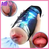 Masturbators Automatic Heating Vibrating Male Masturbator Realistic Vagina Mouth Oral Blowjob Dual Channel Pocket Pussy Men Masturbation Cup x0926