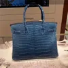 Borse firmate Borsa da donna in pura pelle di coccodrillo fatta a mano da 30 cm, 1 pezzo, blu anatra, grande capacità