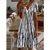 Casual Dresses White Short Sleeve Tshirt For Women Summer Floral Print Loose Boho Elegant Holiday Party Midi Dress Vestidos