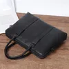 Aktentaschen Doppelreißverschluss Handtasche Luxus Männer Echtes Leder Aktentasche Business Laptoptasche Büro Männlich Portfolio Schwarz