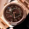 Nowy styl luksus 42 mm Asia 2813 Ruch niebo-dweller czekolada arabska 326935 Automatyczna mechaniczna 18K Rose Gold Mens Watc226e