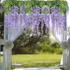 Faux Floral Greenery 12pcs/Set Wisteria Artificial Flowers 110 cm jedwabny winorośl wiszący kwiat na wesele ogród kwiatowy DIY Office 230926