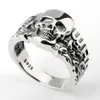 Prawdziwy 925 Srebrny Pierścień Sterling Srebrny Skull European Punk Cool Street Style dla mężczyzn biżuteria mody271c