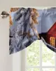 Curtain Christmas Winter Snow House Tree Forest Window Valance Kitchen Cafe Short Curtains Living Room Tie-Up