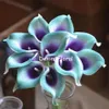 Teal Mor Picasso Calla Lilies ipek düğün buketleri için gerçek dokunmatik çiçekler yapay zambak dekoratif çelenkler215l