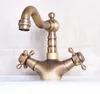 Bathroom Sink Faucets Antique Brass Faucet Basin Mixer Tap Double Cross Head Handle And Cold Water Znf245