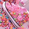 Sneakers Handmade Rhinestones Bling Girls Womens Kids And Mother Candy Canvas Shoes Pearls Sneakers For Girl Birthday Party Wedding 230927