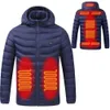 Erkekler 9 Yer Isıtmalı Kış Sıcak Ceketler USB Isıtma Yastıklı Ceketler Akıllı Termostat Saf Renk Kapşonlu Isıtmalı Giysiler Su Geçirmez