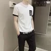 Herrspåriga toppbyxor sätter coolt grundläggande spårdräkt regelbunden passande manlig t -shirt 2 bit outfit stretch sport kostymer elastiska kläder för män 230927