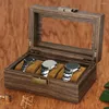 Jewelry Pouches Vintage Watch Box Wood Display Case Organizer Glass Storage 6 Slots