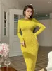 Casual Dresses Green Round Neck Long Sleeve Twists Sweater Dress Women 2023 Autumn Winter Warm Slim Bodycon Knit Crochet Simplicity