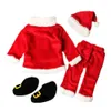 Set di abbigliamento Baywell 4 pezzi/set Neonato Costume natalizio Cappotto in pile per neonato + Pantaloni + Cappello + Scarpe Peluche Abiti da Babbo Natale per Natale 3-18 mesi 230927