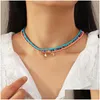 Hänge halsband mode boho pärlor choker halsband kvinnor bohemisk nackkedja godis färg legering stjärna månen pendell halsband smycken dhq1h