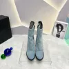 New Denim Half Knee Zip Cowboy Viola Boots Chunky block heels Pointed toe Booties Women's luxury designer Leather sole Boot Fashion Party Shoes factory footwear