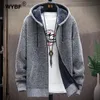 Men's Sweaters Winter Knitted Sweater Print Korean Fashion Clothes Knitwears Clothing Cardigan Hood With Plush And Thickened Fleece 230927