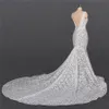 Dreams Meerjungfrau-Hochzeitskleid, Spitze, sexy, rückenfrei, doppelte Schulter, V-Ausschnitt, großer Schwanz, schmale Passform, MY8066