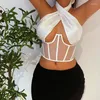 Women's Tanks Pure Color Boob Tube Bustier Summer Women Sexy Party Club Halter Crop Top Cross Bandage Sleeveless Tee Bralette Tank Bralet