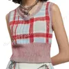 4styles With Embroidered Planet Pattern Fashion Plaid Women's Knitwear Vest Round Neck Sweater