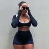 Tracksuits femininos 3 peça conjunto mulheres sexy manga longa colheita top sutiã cintura alta shorts outfits 2023 primavera outono aniversário roupas de luxo