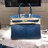 Borse firmate Borsa da donna in pura pelle di coccodrillo fatta a mano da 30 cm, 1 pezzo, blu anatra, grande capacità