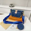 Classic 2023 New Denim Shoulder Slung Three-Piece Mahjong Bag tre-i-one high-end handväska