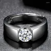 Anneaux de mariage Mode coréenne Argent Couleur D Moissanite Zircon Bague Hommes et Femmes Couple Ouverture Bijoux Réglable Cadeau de Saint Valentin