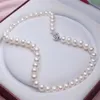 Charming 8-9mm genuine white AKoya pearl necklace 18inch 925 silver clasp257e
