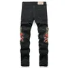 Herrenjeans Brand Original Design Neue Stickerei Big Hole Patch Blau Schwarz Lässige Jeans Unelastizität Gerade Slim Fit Denim Hose 230927