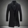 Мужская смесь шерсти осень-зима модные шерстяные пальто сплошной цвет однобортный лацкан длинное пальто куртка повседневное пальто плюс размер 5 цветов 231020