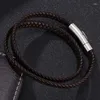 Urok bransoletki modne brązowe skórzane bransoletka mężczyźni ze stali nierdzewnej zapięcie wielowarstwowe łańcuch liny męskiej opaska na nadgarstek Vintage prezent FR741