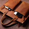 Briefcases ZRCX Vintage Man Handbag Briefcase Men Shoulder Crazy Horse Genuine Leather Bags Brown Business Fashion 16 Inch Laptop Bag 230926