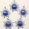 Pendentif Colliers 16pcs Vintage Sun Flower Mix Pierre Naturelle Cristal Véritable Améthystes Rondes Quartz Rose Obsidienne Lapis Lazuli