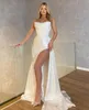 Fabulous Plus Size Mermaid Wedding Dresses Strapless Pearls Backless High Side Split Pleats Draped Satin Sceond Reception Dress Bohemian Bridal Gowns