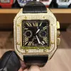 Neue Luxus 45MM WGSA0017 W2SA0008 Schwarzes Zifferblatt Japan VK Quarz Chronograph Uhrwerk Herrenuhr Gold Diamanten Gehäuse Lederarmband Spor226B