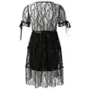 Robes décontractées Y2K Esthétique Goth Dentelle Gothique Drak Noir Femmes Sexy Grunge Voir À Travers Manches Bouffantes A-ligne Mini Robe Partywear