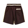 Men Women Casual Drawstring Embroidery Shorts Top Quality Inside Mesh Striped Breeches Brown Apricot