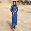 Lässige Kleider Vintage Button-Down-Cheongsam-Jeansrock, besticktes Temperament-Schlankheitskleid mit langen Ärmeln