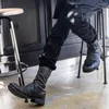 Stiefel Männer Vintage Japan Stil Runde Kappe Aus Echtem Leder Mid-Kalb Stiefel Punk Winter Handgemachte Schwarz Military Booties Zapatos hombre