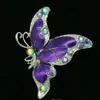 銀色の紫色の蝶のブローチと結晶249T