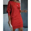 Casual Dresses Sexig Slim-Fit Sequined Mini Dress 2023 Autumn and Winter Women Long Sleeve Off Shoulder Slash Neck Party Formal