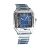 Relógio masculino gradual azul mostrador quadrado 39 8mm cristal de safira fivela dobrável romana forma espada digital aço fino pointe275m