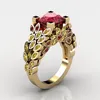 Cluster Rings HOYON 18k Yellow Gold Color Women's Jewelry Creative Inlaid Ruby Micro-encrusted Diamond Leaf Ring