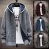 Men's Sweaters Winter Knitted Sweater Print Korean Fashion Clothes Knitwears Clothing Cardigan Hood With Plush And Thickened Fleece 230927