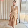 Two Piece Dress Spring Autumn High Quality Korean Female Formal Womens Office Ladies Work Wear Blazer Long Skirt 2-piece Sets without Belt 230927